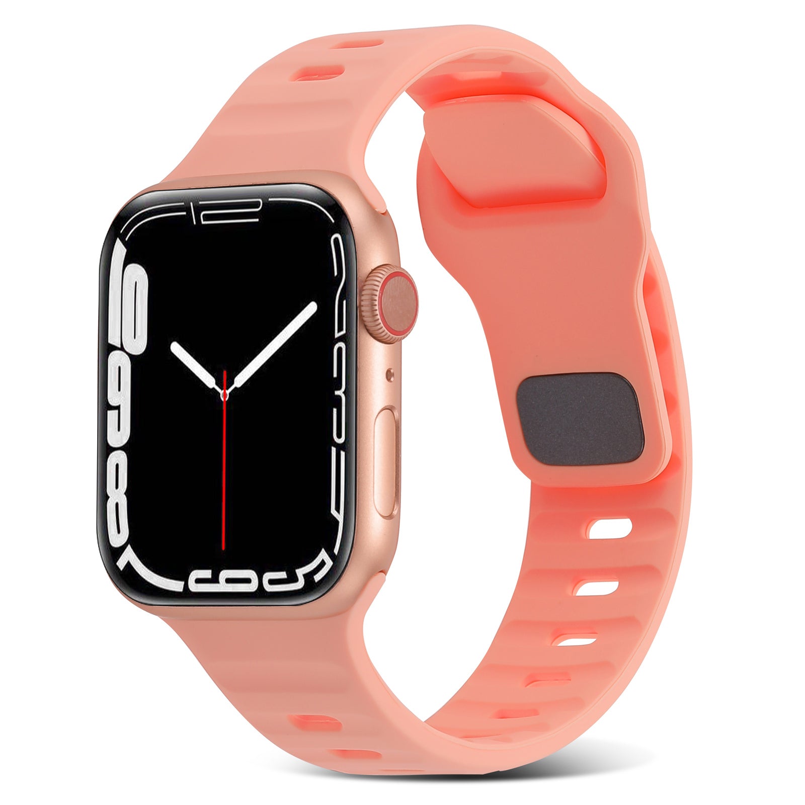 Uniqkart for Apple Watch Ultra 49mm / Series 8 7 45mm / 6 5 4 SE (2022) SE 44mm / 3 2 1 42mm Watchband Silicone Watch Strap with Square Buckle - Pink Uniqkart for Apple Watch Ultra 49mm / Series 8 7 45mm / 6 5 4 SE (2022) SE 44mm / 3 2 1 42mm Watchband Silicone Watch Strap with Square Buckle - Pink